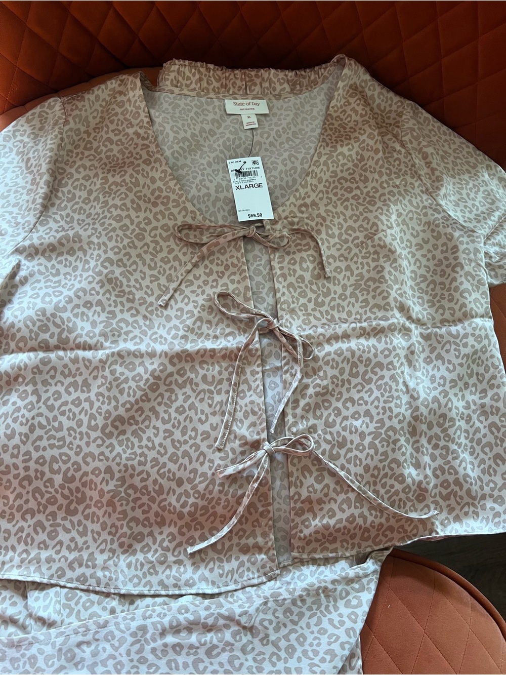 State of Mind Pink Leopard Tie-Front Pajama Top